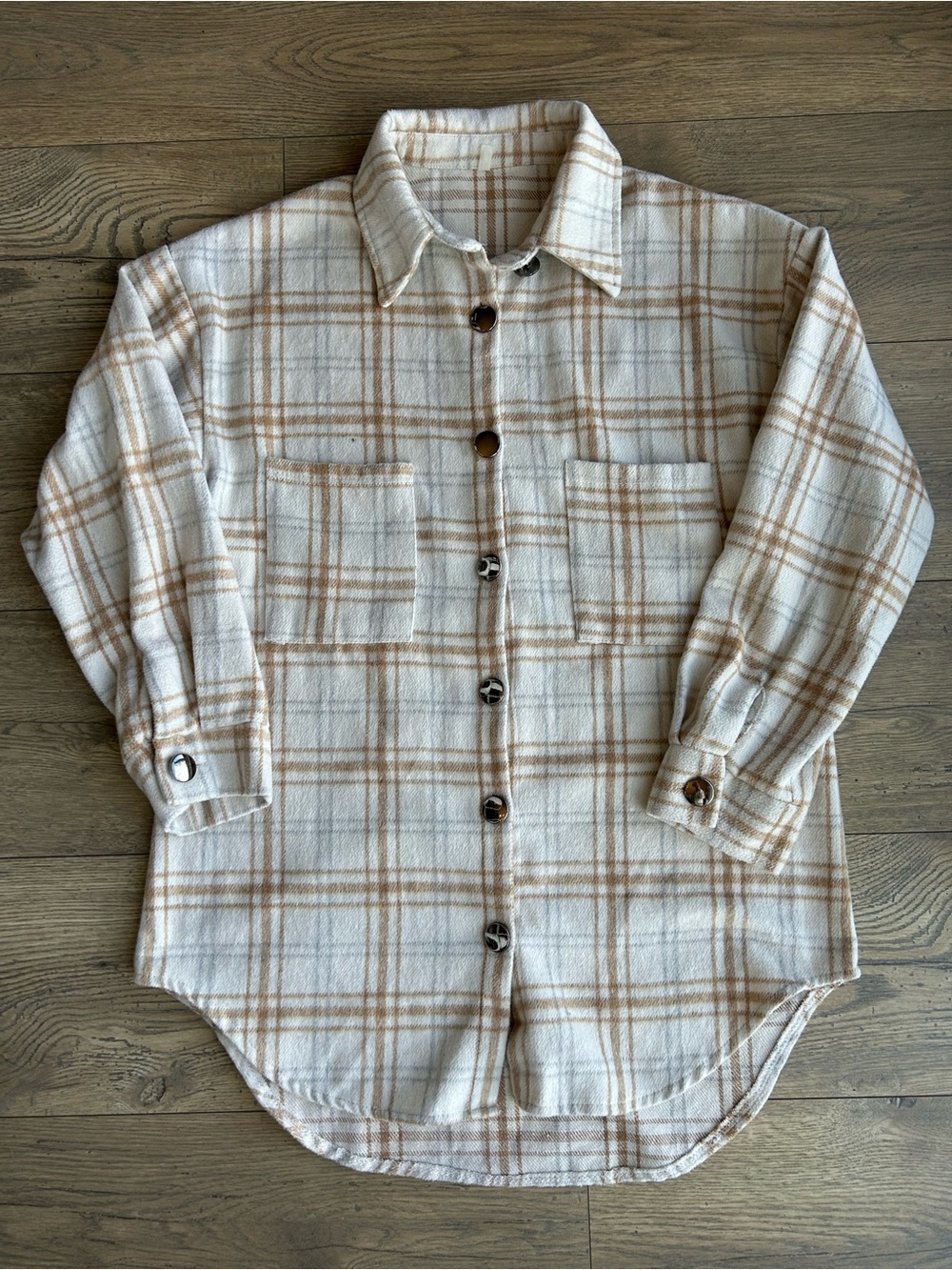 Amazon Cream Plaid Button-Up Shacket